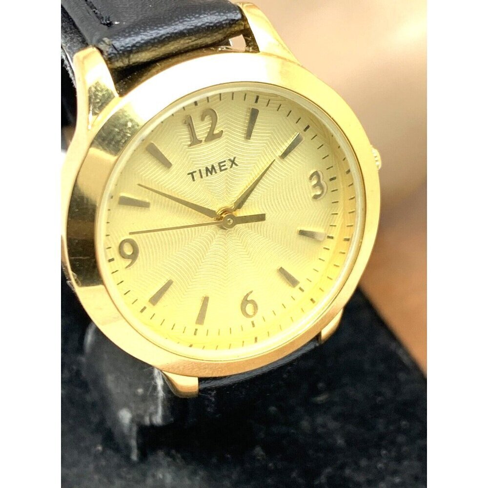 Timex Women's Watch TW2V36000 Quartz Gold Black Leather Band 32mm